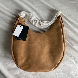 SOLD 4th & Reckless Una Faux Suede Crescent Bag Shoulder Purse Brown Tan Medium